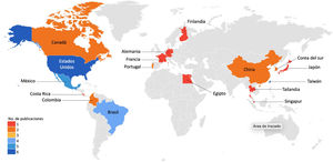 Número de publicaciones por país relacionadas con el estudio de HE por DM2. Fuente: elaboración propia