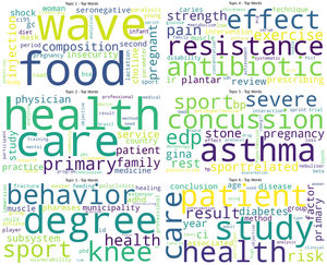 Latent dirichlet allocation topic modeling analysis (fields: abstracts and titles).