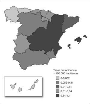 Distribución geográfica de las tasas de incidencia nacionales.
