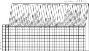 Plantilla utilizada para el registro de las infecciones.