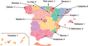 Distribución geográfica de los centros participantes en la cohorte.