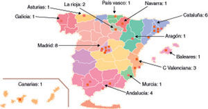 Distribución geográfica de los centros participantes en la cohorte.