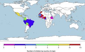 Map of origin countries of children included in the study.
