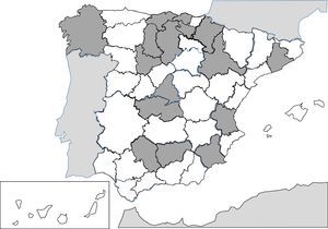 Provincias con casos publicados de anisakidosis (1990-2015).