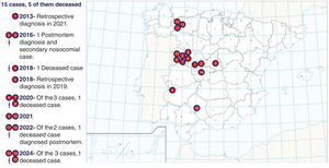 Cases of Crimean-Congo hemorrhagic fever diagnosed in Spain until August 2024.