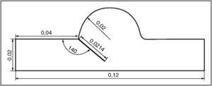 Geometría del modelo de validación de la válvula aórtica. Dimensiones en metros.