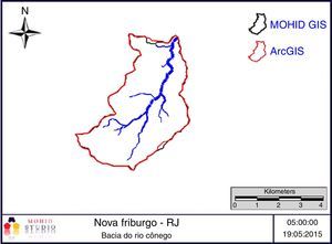 Polígono delimitador da bacia do rio Cônego construído pela interface MOHID GIS e pelo software ArcGIS 10.