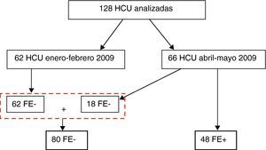 HCU estudiadas y distribución en grupos FE+ y FE–.