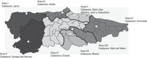 Áreas Sanitarias de Asturias. Fuente: Modificado de Benavente et al.21.