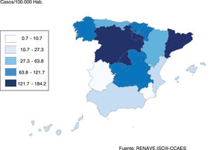 Situación de la COVID-19 en España según la incidencia acumulada en los últimos 14 días por Comunidad Autónoma a fecha 27 de abril de 2020. Fuente: RENAVE.ISCIII-CCAES.