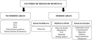 Factores de riesgo no modificables y modificables en demencia.