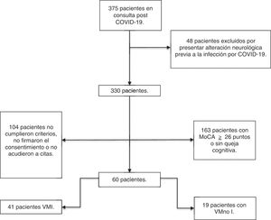 Diagrama de selección de la muestra. VMI: ventilación mecánica invasiva; VMno-I: ventilación mecánica no invasiva.