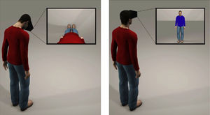 Tarea experimental de evaluación de la heterotopagnosia con realidad virtual de Bassolino et al.61 del paradigma de localización del cuerpo para la medición de la descripción estructural del cuerpo. El sujeto debe indicar el número asociado a las distintas partes de un cuerpo (propio o ajeno) representado en distintas perspectivas (primera o tercera). Licencia concedida para su uso con Copyright © 2019, Elsevier Ltd.