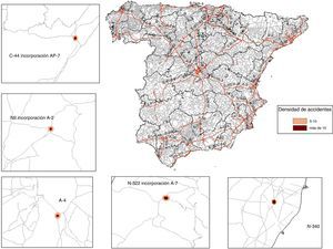 Densidad de accidentes por kilómetro cuadrado, 2008-2011.