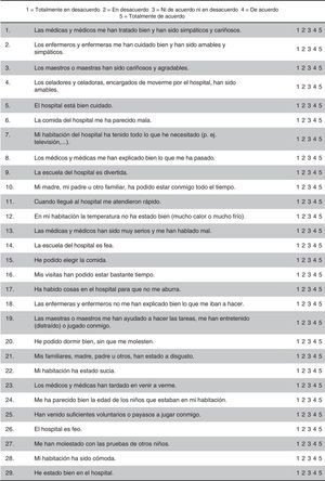 Cuestionario sobre satisfacción infantil con el hospital®. Universidad de Sevilla, Hospital Universitario Infantil Virgen del Rocío.