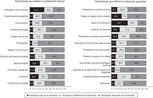 Grado de satisfacción de los profesionales respecto a cada una de las dimensiones consideradas.