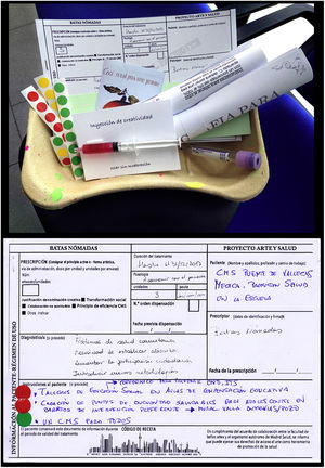 Kit de primeros auxilios artísticos y ejemplo de «receta intervenida».