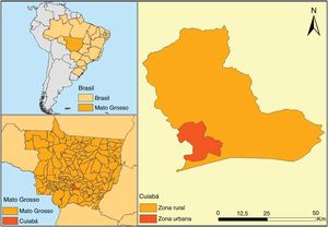 Localización geográfica del área de estudio. Cuiabá, Mato Grosso, Brasil.