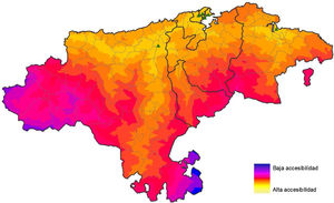 Análisis espacial: accesibilidad a las unidades de salud mental de Cantabria en 2009.