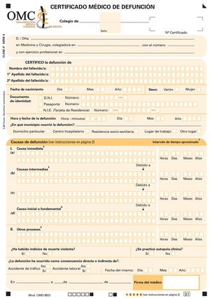 Certificado médico de defunción.