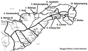 A map of ten villages in Banggai District.