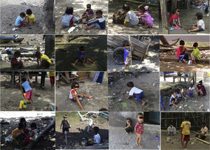 Sand becomes a medium for playing for children under five.