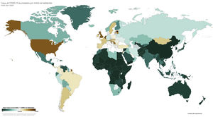 Casos COVID-19 acumulados por millón de habitantes.