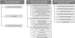 Matriz de temas de análisis. TMFES: trata de mujeres con fines de explotación sexual.