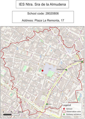 Field collection map in a buffer of 500 meters by street network around the educational center.
