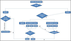 Algoritmo diagnóstico vigente en el programa de cribado de cáncer de cérvix oportunista de la Comunidad Valenciana.