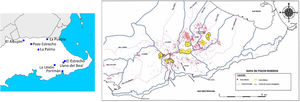 A la izquierda, los municipios de las zonas de control y de exposición del estudio EMBLEMA5. A la derecha, mapa de distribución de pozos mineros de la zona de exposición2.