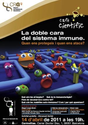 Cartel publicitario del Café Científico sobre el sistema inmune.