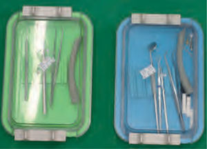 Un sistema de bandejas facilita el transporte sin riesgo de los instrumentos de la sala de tratamiento a la unidad de esterilización y su almacenamiento después del acondicionamiento higiénico.