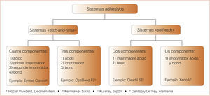 Clasificación de los diversos sistemas adhesivos a partir del tipo y el número de sus componentes.