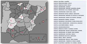Relación de centros pacientes participantes y su distribución geográfica.