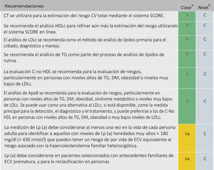 Análisis de lípidos para estimar el riesgo de enfermedad cardiovascular. Apo: apolipoproteína; cHDL: colesterol de lipoproteínas de alta densidad; cLDL: colesterol de lipoproteínas de baja densidad; c-no HDL: colesterol no HDL; CT: colesterol total; CV: cardiovascular; ECV: enfermedad cardiovascular; ECVA: enfermedad cardiovascular aterosclerótica; DM: diabetes mellitus; Lp (a): lipoproteína (a); TG: triglicéridos. Modificado de Mach et al.49.