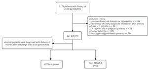 Flow diagram. Note: AP, acute pancreatitis; PPDM-A, post-acute pancreatitis diabetes mellitus.