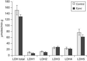 Concentraciones totales de la enzima lactatodeshidrogenasa (LDH) y de sus isoenzimas en el grupo control y en los pacientes con EPOC.