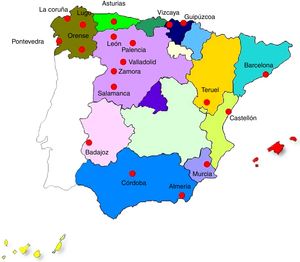 Provincias en las que se han diagnosticado nuevos casos de silicosis (año 2012).