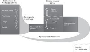 Circuito de retroalimentación neurológica de la tos crónica. Adaptada de Pacheco13.