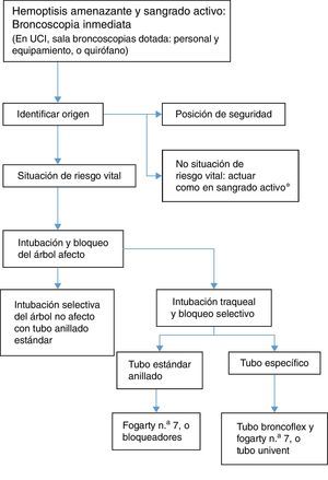 Algoritmo de broncoscopia en la hemoptisis amenazante.