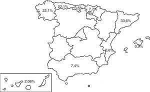 Distribución de casos según las comunidades autónomas.