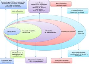 Componentes básicos de un modelo de atención integrada en la EPOC.Adaptada por C. Hernández de Spruit et al.11.
