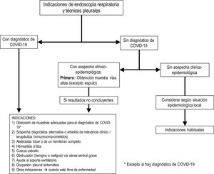Flow chart sobre indicaciones de broncoscopia y técnicas pleurales.