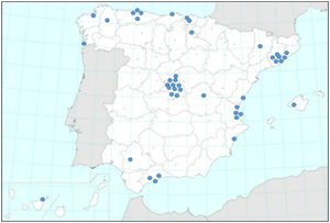 Distribución geográfica de los centros participantes en RIBRON.