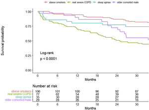 Kaplan–Meier curves for overall survival by clusters.