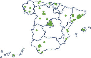 Distribution of participating intensive care units over Spain