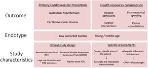 Identification of outcomes, endotypes and study designs for the development of new sleep apnoea intervention studies. PSM: propensity score matching.