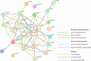 PPI network between the potentially target proteins and current medication inhibitors for lung cancer.