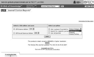 Search Menu of Journal Citation Reports.
